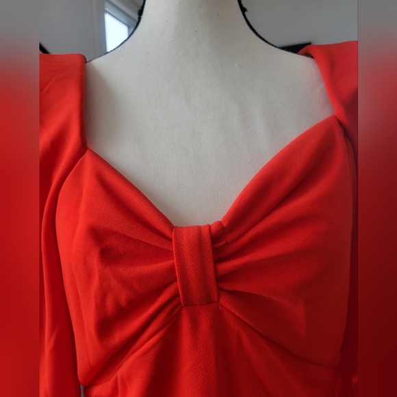 3/$30 Bold Red Long Sleeve Dress With Epic Shoulder Pads - Picture 4 of 11